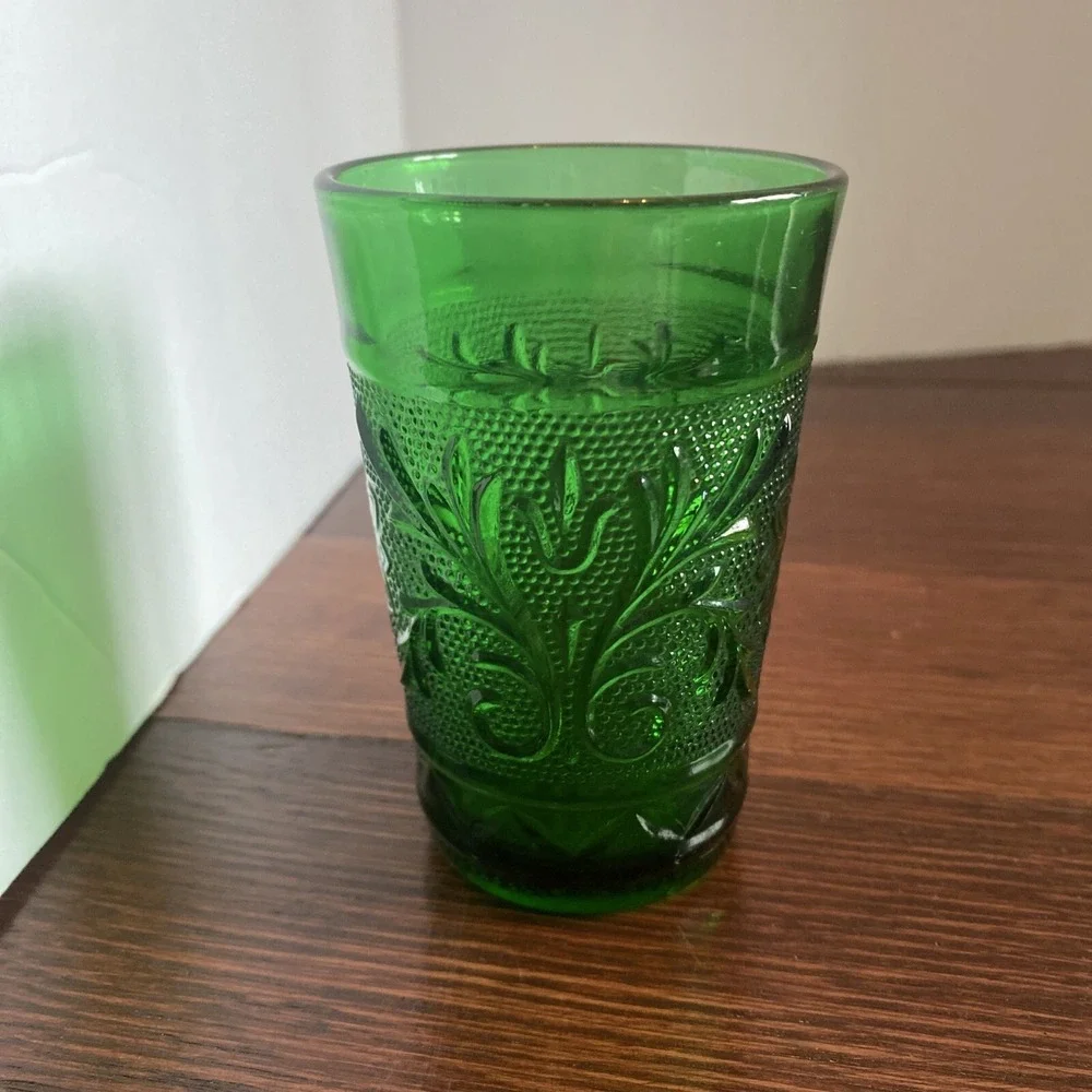 Vintage Anchor Hocking Sandwich Forest Green Oatmeal  5 oz Juice Glass